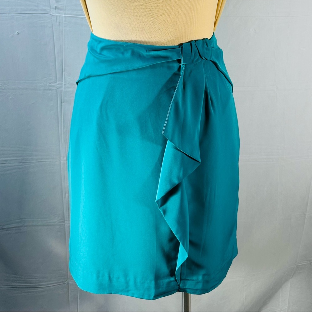 Banana Republic Teal Wrap Midi Skirt with Front Ruffle / Draped